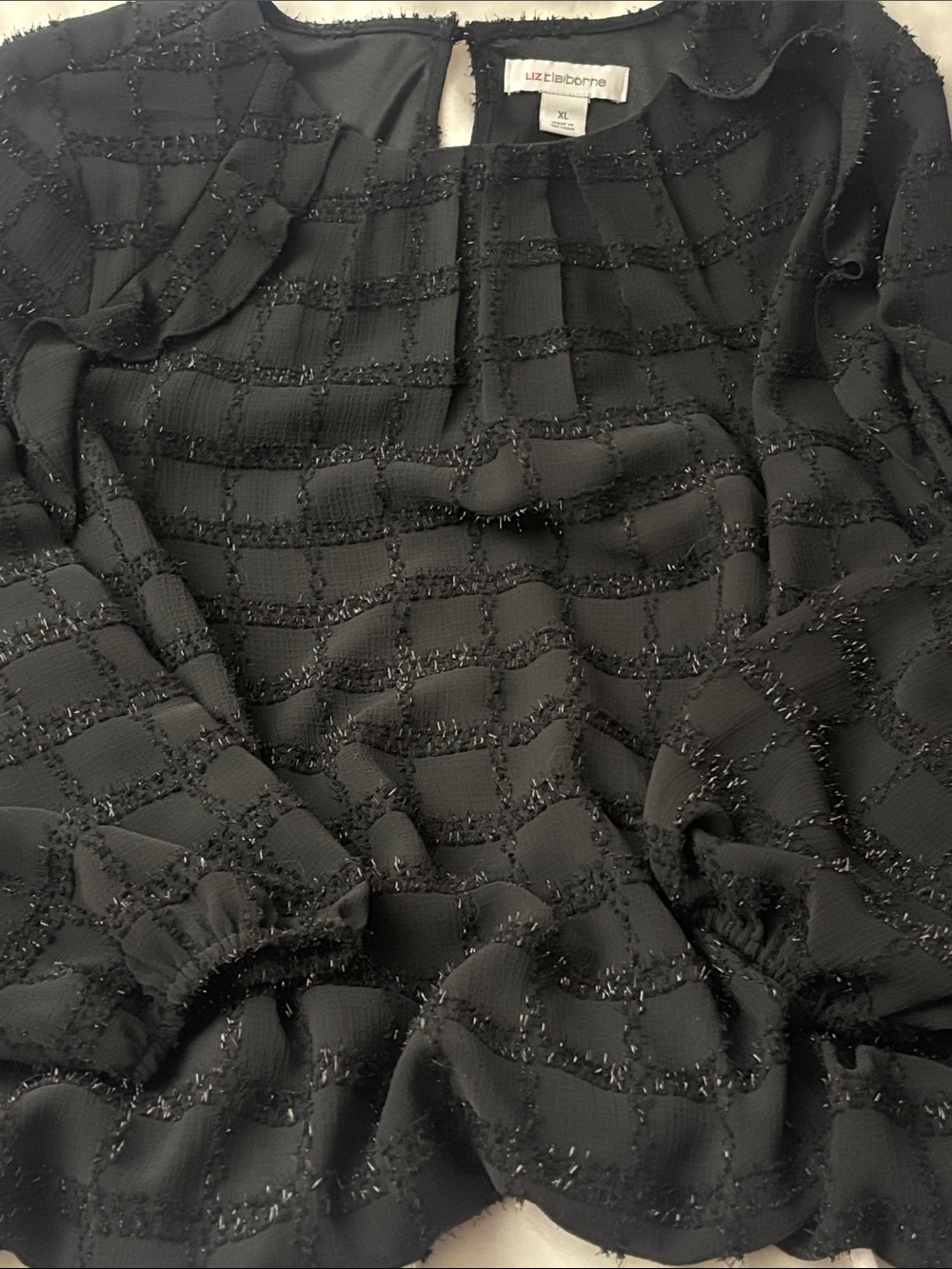 Liz Claiborne NWT Black Striped Bubble Hem Ruffle Blouse Size XL - Picture 12 of 16